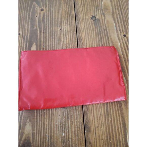 Vintage MCI Red Pleated Faux Leather Clutch Handbag Wrist Strap Zipper Pockets - Picture 8 of 10
